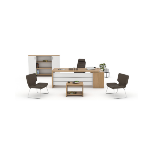 Ensemble Bureau Direction ExecutiveLine – Finition Bois & Blanc avec Mobilier d’Accueil - MOB-BURE-034