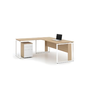 Bureau d’Angle WorkSpace L-Shape – Plateau Bois Clair & Structure Blanche avec Caisson 3 Tiroirs - MOB-BURE-040