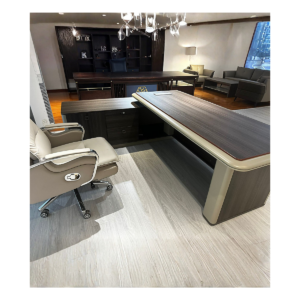 Bureau de direction prestige bois foncé et finitions beige – Élégance naturelle pour espaces professionnels haut de gamme - MOB-BURE-043