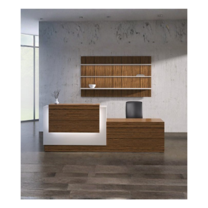 Comptoir d’accueil bois avec cadre lumineux blanc – design épuré et contemporain - MOB-COMP-015