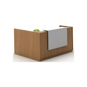 Comptoir d’accueil bois avec panneau blanc – design fermé et fonctionnel - MOB-COMP-016