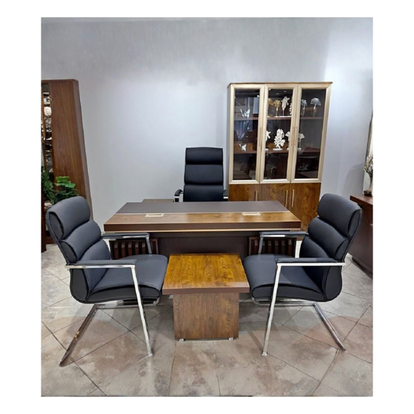 Ensemble Bureau Direction – Bois Contrasté & Cuir Noir Structuré