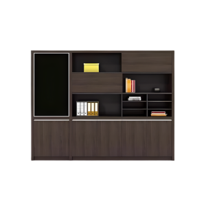 Armoire de bureau multifonction en bois foncé – Design moderne et rangements intégrés - MOB-MEUB-002