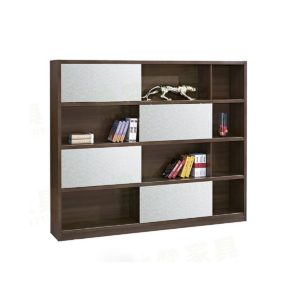 Bibliothèque graphique bois foncé et blanc – Rangement design pour bureau ou salon - MOB-MEUB-005