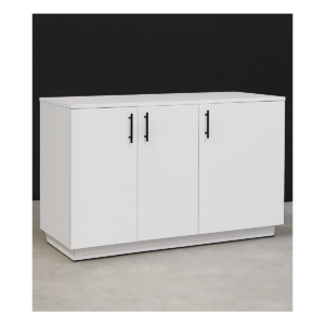 Meuble de rangement blanc 3 portes en bois MDF – Design épuré et poignées noires verticales - MOB-MEUB-020