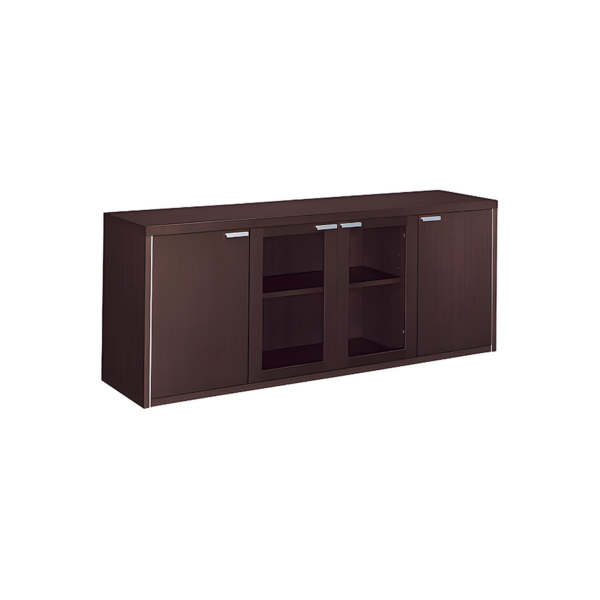 Meuble de rangement contemporain – bois foncé et vitrine centrale