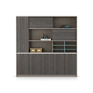 Meuble de rangement multifonction en bois texturé – design contemporain avec niches ouvertes et compartiments fermés - MOB-MEUB-028