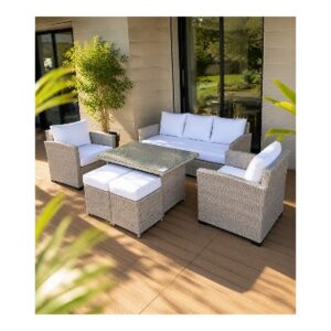 Salon de Jardin en Résine Tressée 4 Places avec Table Basse (avec 2 Poufs) - MOB-SALO-002