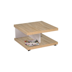 Table basse carrée bois & blanc – Design asymétrique avec rangement intégré - MOB-TABL-026