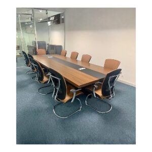 Table de réunion bois & insert noir – Design moderne pour bureaux professionnels - MOB-TABL-037