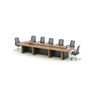 Table de réunion bois clair & base noire – Fonctionnalité moderne pour bureaux professionnels - MOB-TABL-039