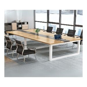 Table de réunion bois clair & blanc – Fonctionnalité moderne et ambiance professionnelle - MOB-TABL-040