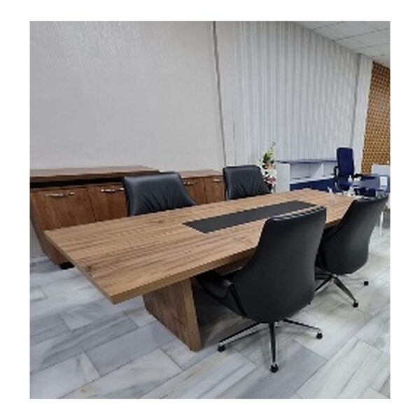 Table de réunion bois foncé & insert noir