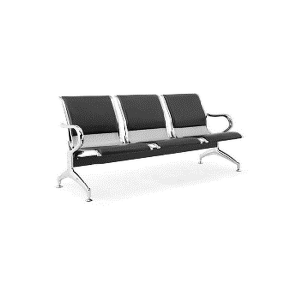 Banquette 3 Places – Simili Cuir Noir & Finition Chromée Élégante