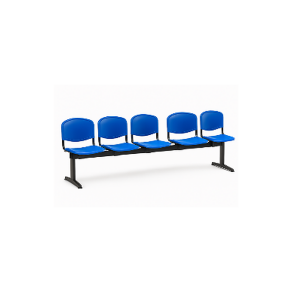 Banquette 5 Places – Sièges Plastique Bleu & Structure Métallique Noire