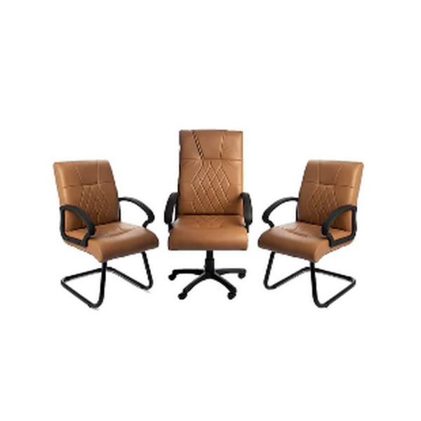 Ensemble de Chaises Bureau Trio – Fauteuil Pivotant & Chaises Visiteur Design Matelassé