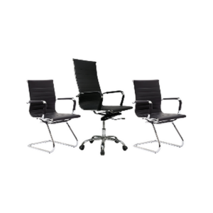 Ensemble Fauteuil de Direction & Chaises Visiteurs Chrome Executive – Cohérence & Élégance Professionnelle - SIE-ENSE-005