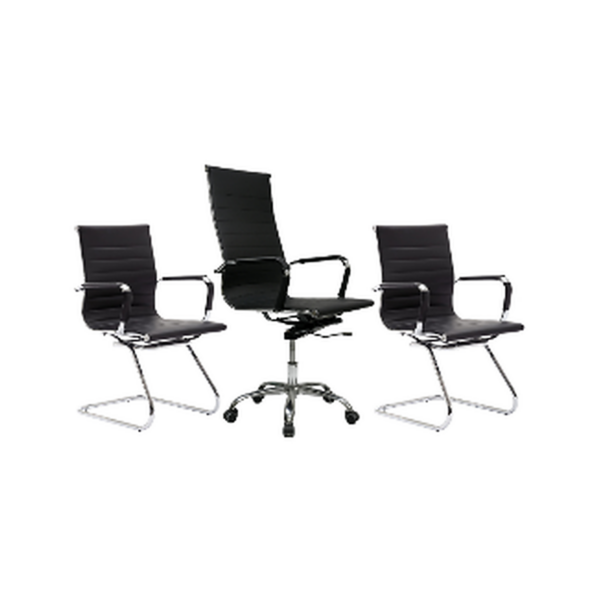 Ensemble Fauteuil de Direction & Chaises Visiteurs Chrome Executive
