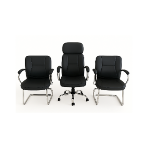 Ensemble Fauteuil Direction & Chaises Visiteurs BlackCore – Élégance Structurée & Confort Uniforme - SIE-ENSE-007