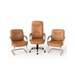 Ensemble Fauteuil Direction & Chaises Visiteurs BrownLux – Cuir Élégant & Harmonie Chromée - SIE-ENSE-008