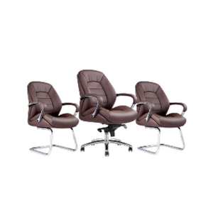 Ensemble fauteuil direction & chaises visiteurs en simili cuir brun – Élégance professionnelle et confort durable - SIE-ENSE-010