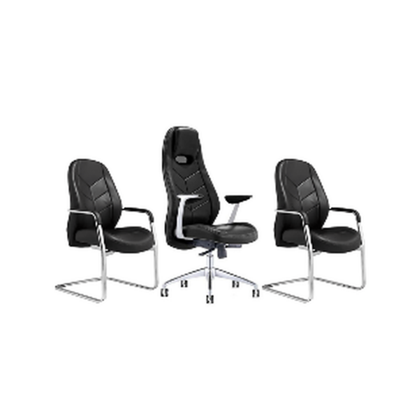 Ensemble fauteuil direction & chaises visiteurs en simili cuir noir – SIE-ENSE-012
