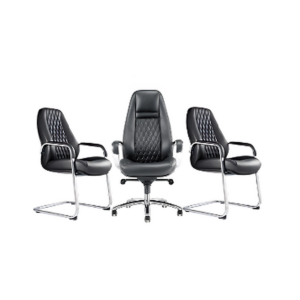 Ensemble fauteuil direction & chaises visiteurs en simili cuir noir – Élégance et confort professionnel - SIE-ENSE-013