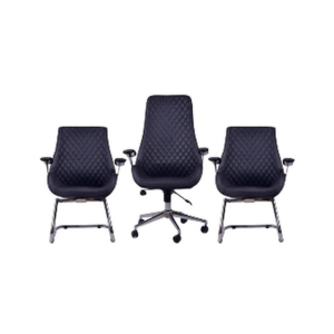 Ensemble Fauteuil Quilted Executive & Chaises Visiteurs – Élégance Matelassée & Confort Structuré - SIE-ENSE-016