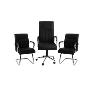 Ensemble fauteuils de bureau noir avec accoudoirs chromés – direction et visiteurs élégants - SIE-ENSE-017