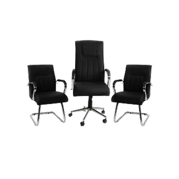 Ensemble fauteuils de bureau noir avec accoudoirs chromés – direction et visiteurs élégants