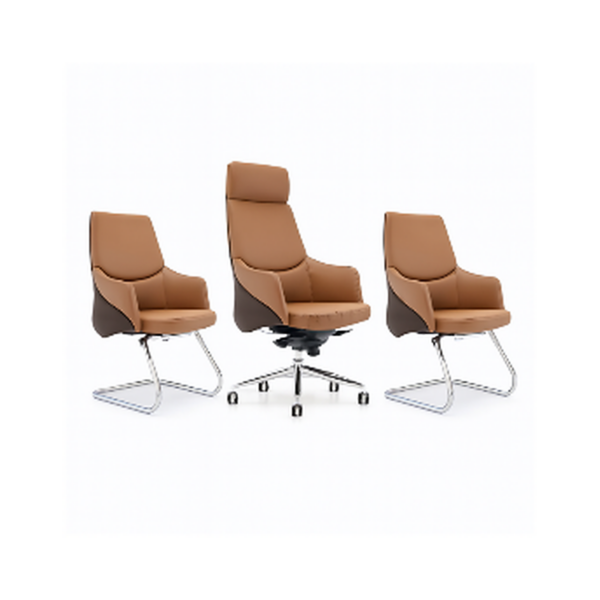 Fauteuils de bureau en simili cuir brun avec coque extérieure
