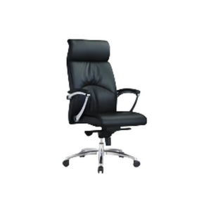 Fauteuil de bureau en cuir noir – ergonomique, base chromée, hauteur réglable - SIE-FAUT-007