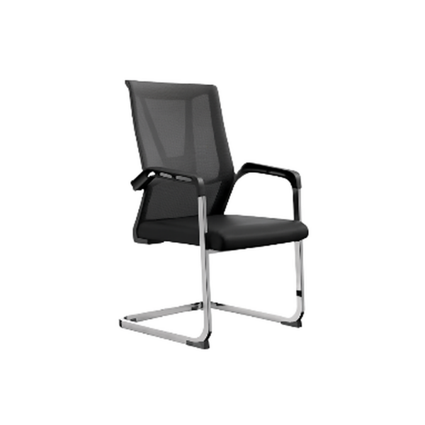 Chaise visiteur noire en mesh et métal chromé – Design ergonomique et contemporain