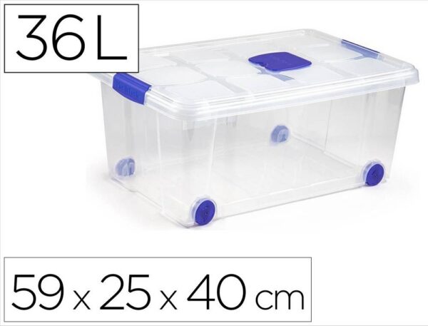 Boîte de rangement transparente à roulettes 36 L