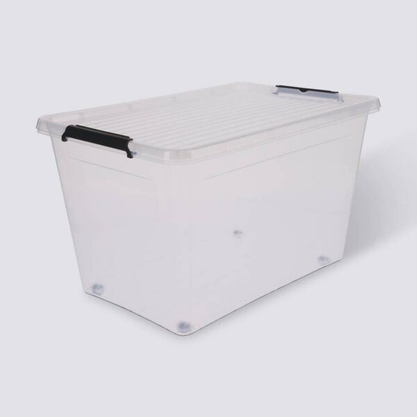 Boîte de rangement transparente à roulettes 60 L
